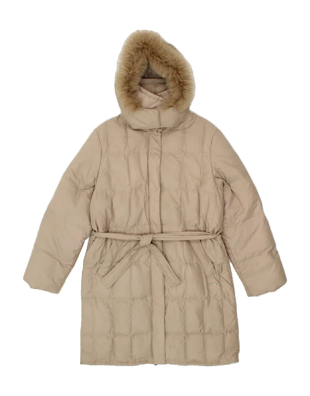 FILA Womens Hooded Padded Coat IT 44 Medium  Beige Polyester Cuffed Rolled Raglan