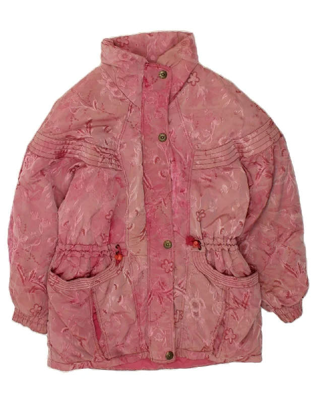 RODEO Womens Windbreaker Coat EU 42 Large Pink Floral Blazer Duffle Coat Pea Coat