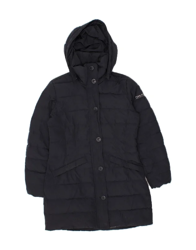 WOOLRICH Womens Penn-Rich Hooded Padded Coat UK 10 Small Navy Blue Parka Down Jacket Wool Coat