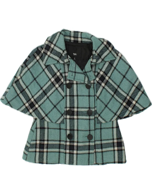 MOSSIMO Womens Short Sleeve Pea Coat UK 10 Small Turquoise Check Polyester Solid Print Jacquard