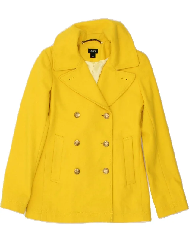 J. CREW Womens Pea Coat US 0 XS Yellow Wool Solid Print Jacquard