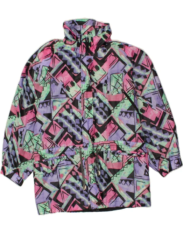 VINTAGE Womens Abstract Pattern Windbreaker Coat UK 18 XL Multicoloured Pleated Ruffled tiered