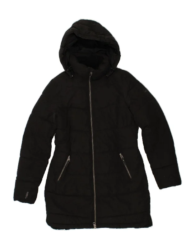 O'NEILL Womens Hooded Padded Coat UK 14 Medium Black Polyester Collared Crew Neck Turtle Neck