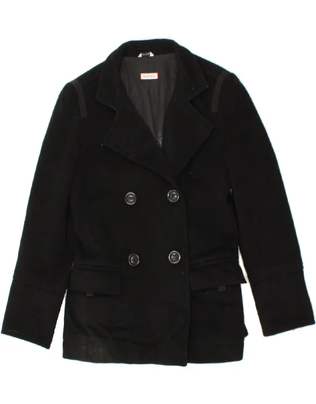 MAX & CO. Womens Pea Coat UK 10 Small Black Virgin Wool Buttoned Toggled Snapped