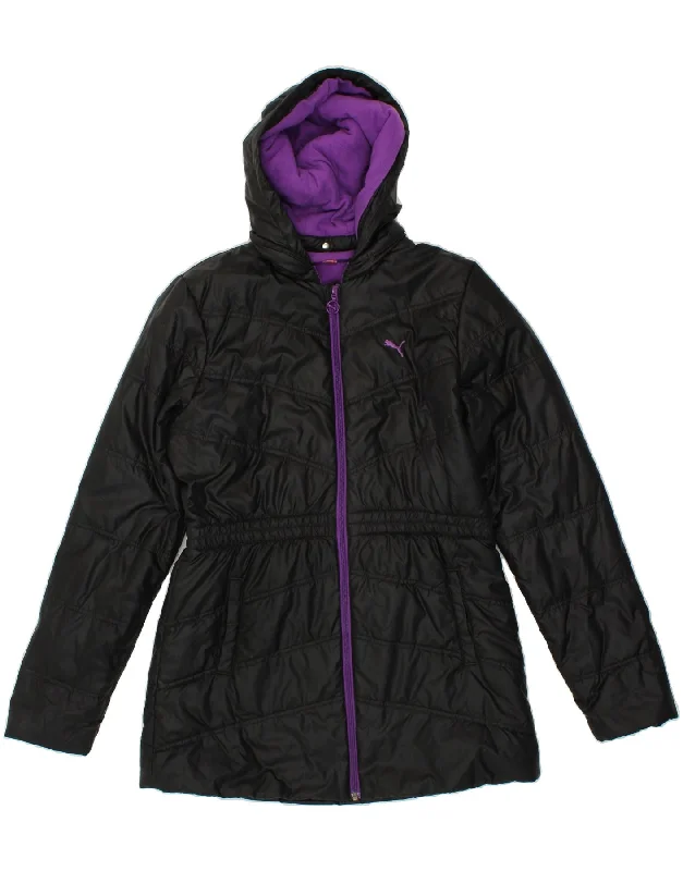 PUMA Womens Hooded Windbreaker Coat UK 12 Medium Black Down Puffer Quilted