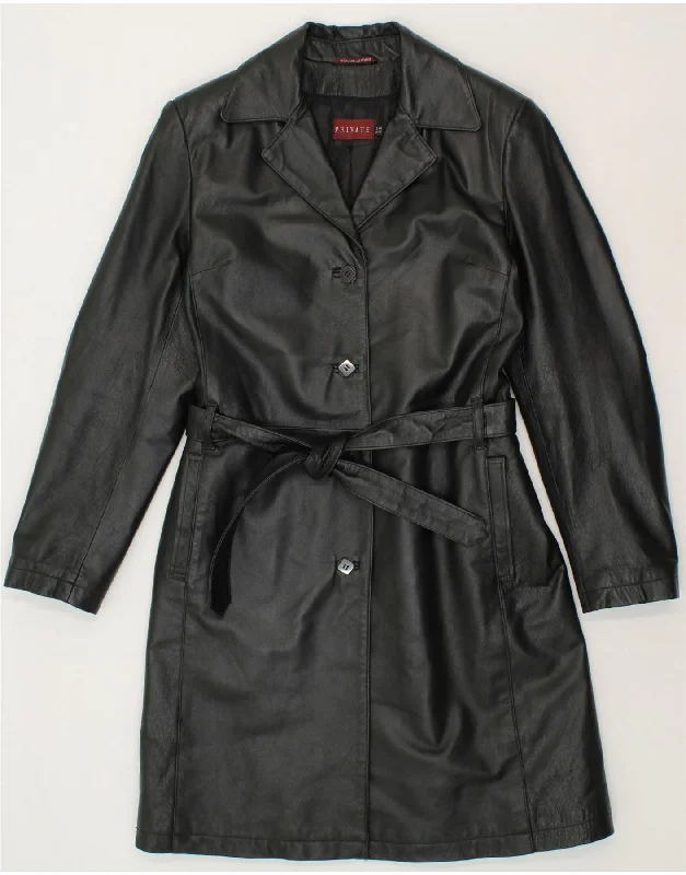 PRIVATE Womens Leather Coat IT 44 Medium Black Leather Pleated Ruffled tiered