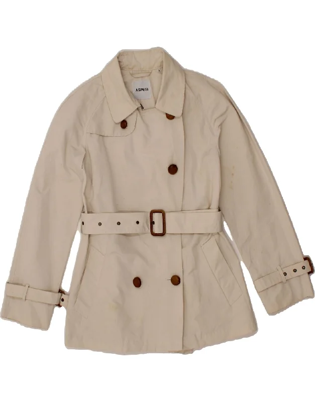 ASPESI Womens Trench Coat UK 10 Small Off White Cotton Buttoned Zippered Snapped