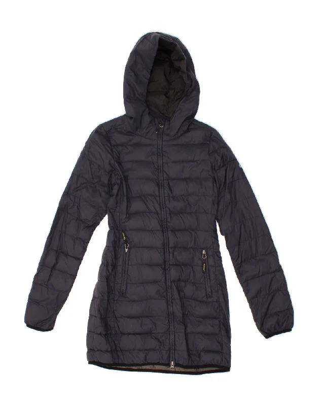 REFRIGIWEAR Womens Hooded Padded Coat UK 10 Small Navy Blue Welt Pockets Slit Pockets Flap Pockets