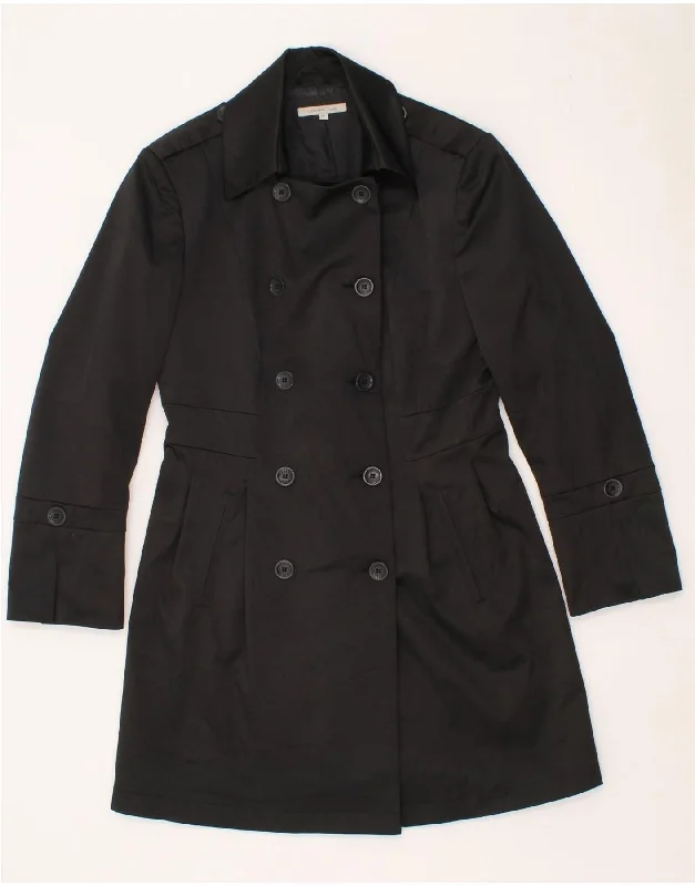 GERMANO ZAMA Womens Trench Coat UK 12 Medium Black Polyester Welt Pockets Slit Pockets Flap Pockets