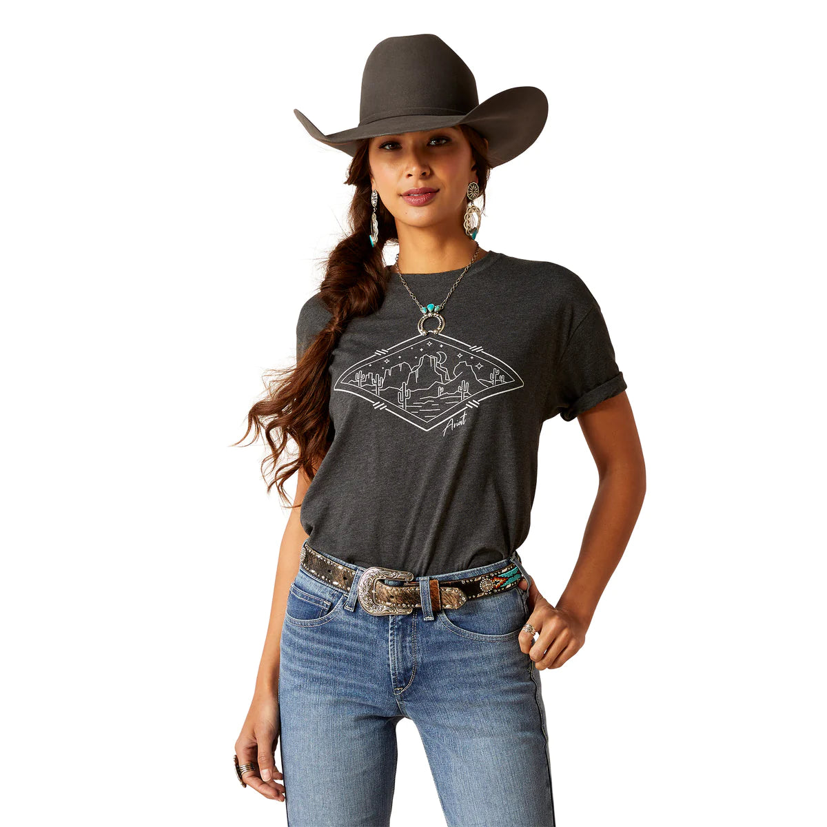 Ariat Womens Desert Diamond T-Shirt Zippered Front Buttoned Front Snap Front