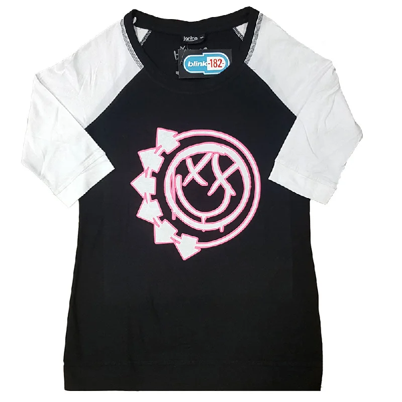 Blink-182 Six Arrow Smiley Ladies Raglan T-Shirt Solid Color Striped Floral