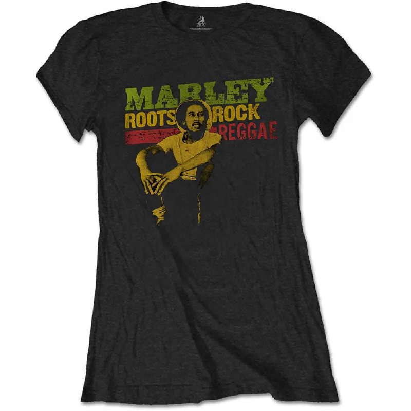 Bob Marley Roots, Rock, Reggae Ladies T-Shirt Zippered Front Buttoned Front Snap Front