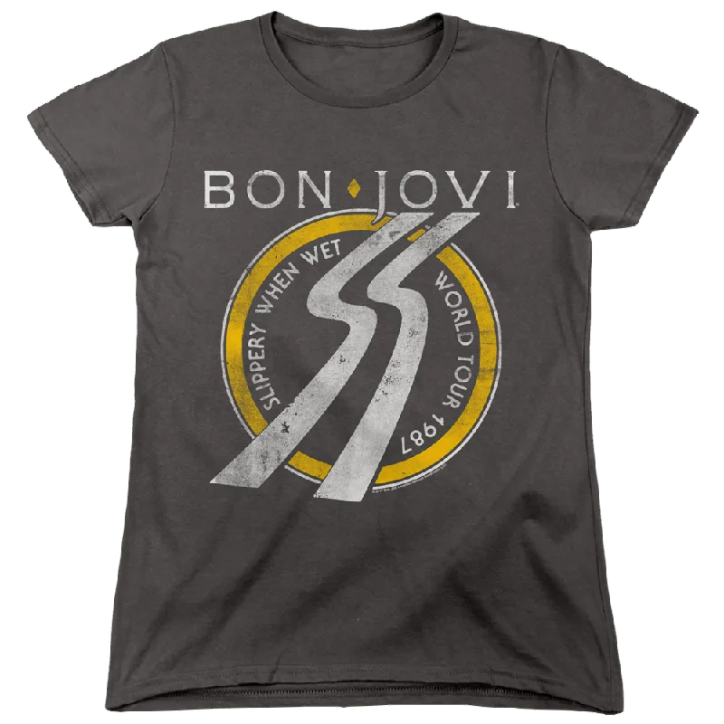 Bon Jovi Slippery When Wet World Tour - Women's T-Shirt Hooded Caped Shawl Collar