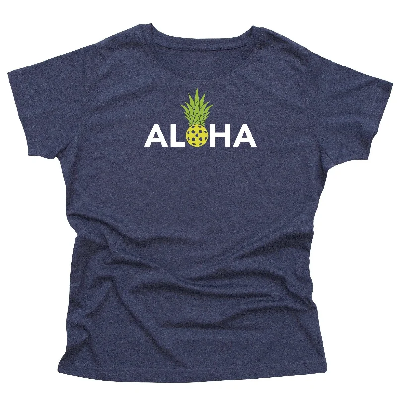 Aloha Pickleball Ladies T-Shirt - Vintage Casual Cotton Blend Seamless Knitted Crochet