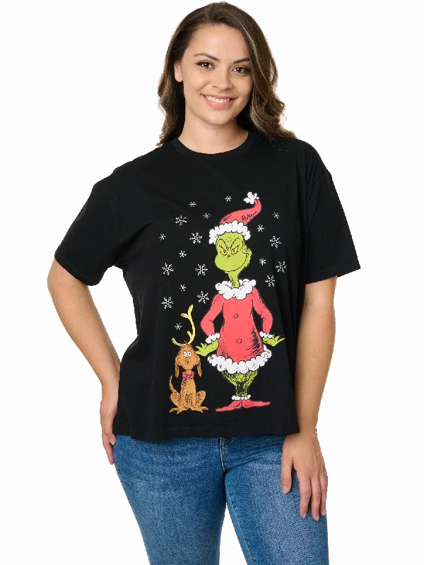 Dr. Seuss The Grinch & Max T-Shirt Women's Plus Size Christmas Cotton Fabric Linen Fabric Terry Fabric