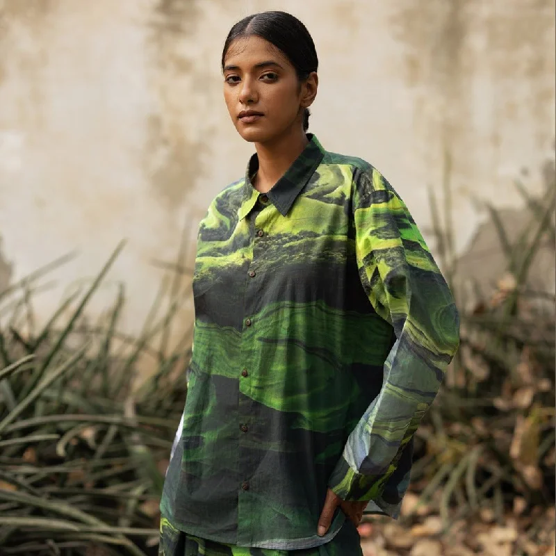 Earo Green Upcycled Cotton Shirt Collared Crew Neck Turtle Neck