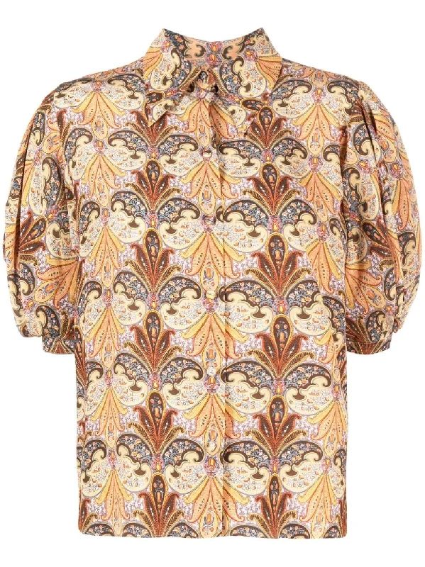 Etro Shirts Grey Asymmetrical Pockets Print