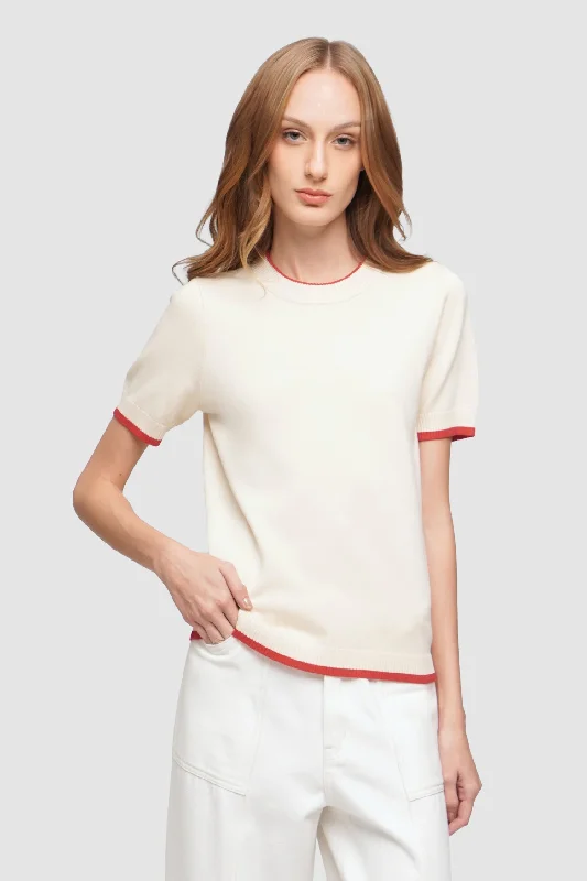 Flat Knit Tee with Contrast Tipping Zippered Buttoned Snapped