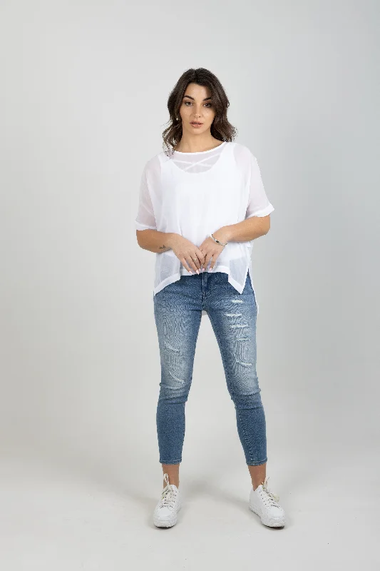 GRACE TEE WHITE Spandex Blend Rayon Blend Denim Blend