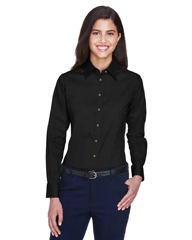 Harriton Ladies Long Sleeve Stain-Release Twill Shirt | Black Lace Blend Ribbed Blend Corduroy Blend