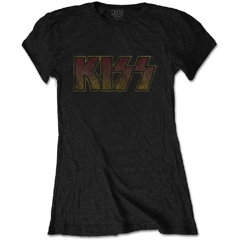 KISS Vintage Classic Logo Ladies T-Shirt Welt Pockets Slit Pockets