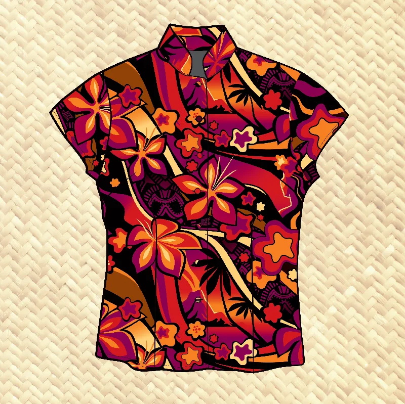 LAST CHANCE, 'Mauna Pele' Classic Aloha Button Up-Shirt - Womens Casual Formal Business