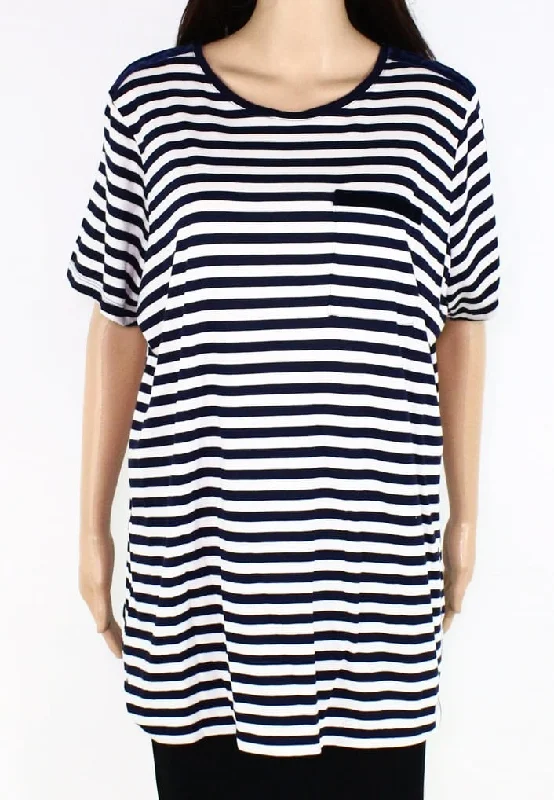 Lauren Ralph Lauren Womens Plus Striped Velvet Detail T-Shirt Fashionable Trendy Casual