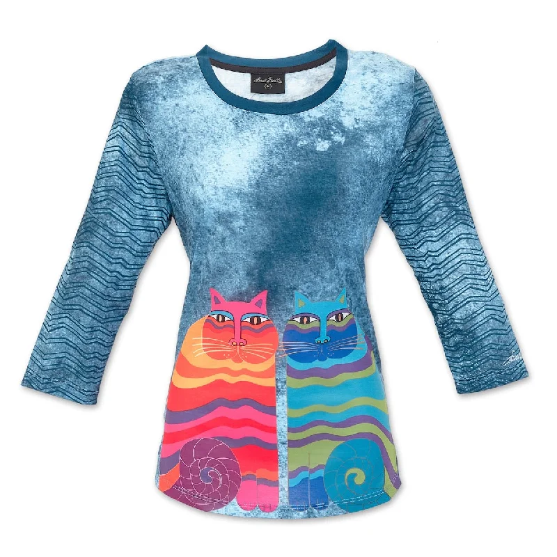 Rainbow Felines Women's T-Shirt - 3/4 Sleeve Chenille Brocade Lace