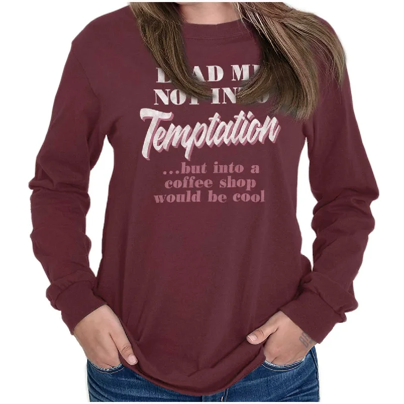 Lead Me Not To Temptation Long Sleeve T Shirt Graphic Embroidered Appliqued