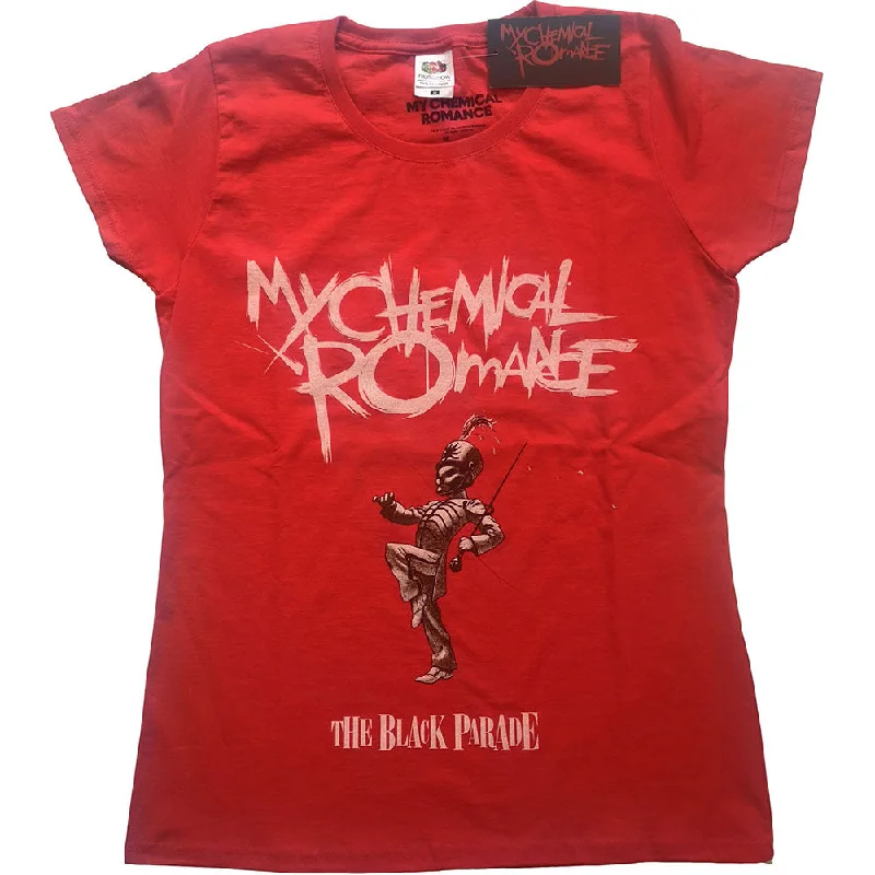 My Chemical Romance The Black Parade Cover Ladies T-Shirt Beaded Sequined Faux Fur