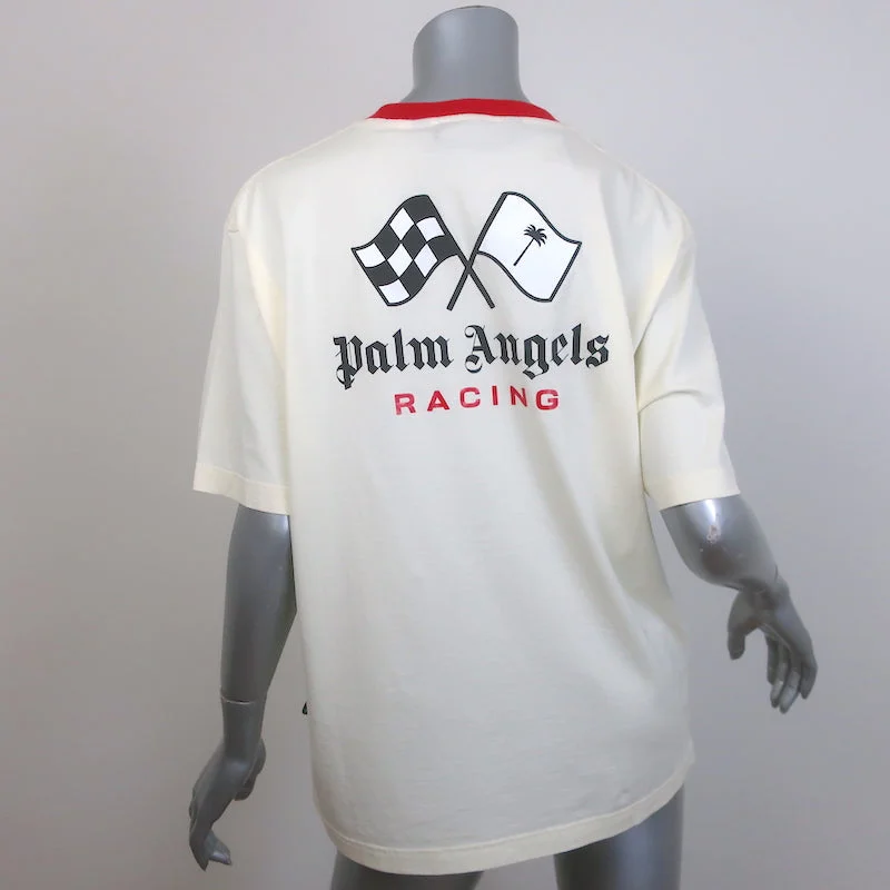 Palm Angels x Formula 1 Racing Monogram Tee Ivory Cotton Size Medium NEW Sequined Glittery Shiny