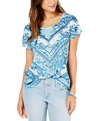 Petite Printed Dolman-Sleeve T-Shirt Hooded Caped Shawl Collar