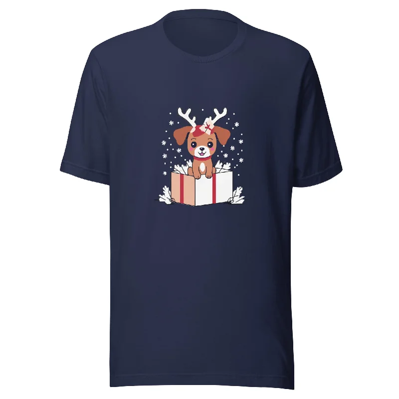 Puppy Surprise Christmas Graphic Women Staple Eco T-Shirt Thin T-Shirt Open Front Quick Dry