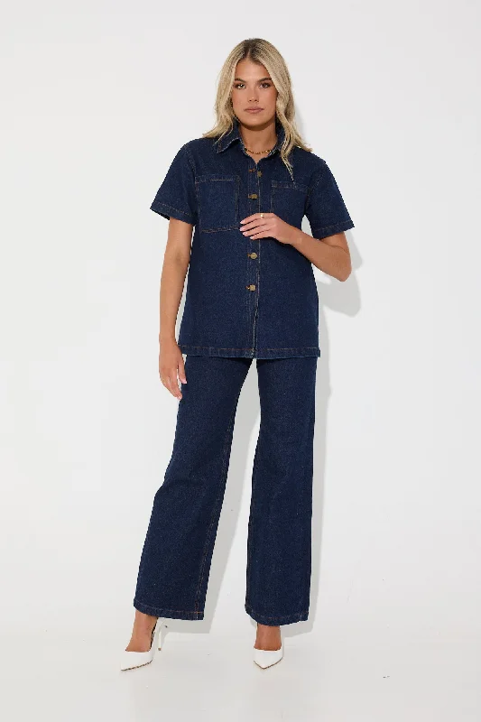 Rachel Denim Shirt Dark Denim - FINAL SALE Front Pockets Side Pockets Patch Pockets