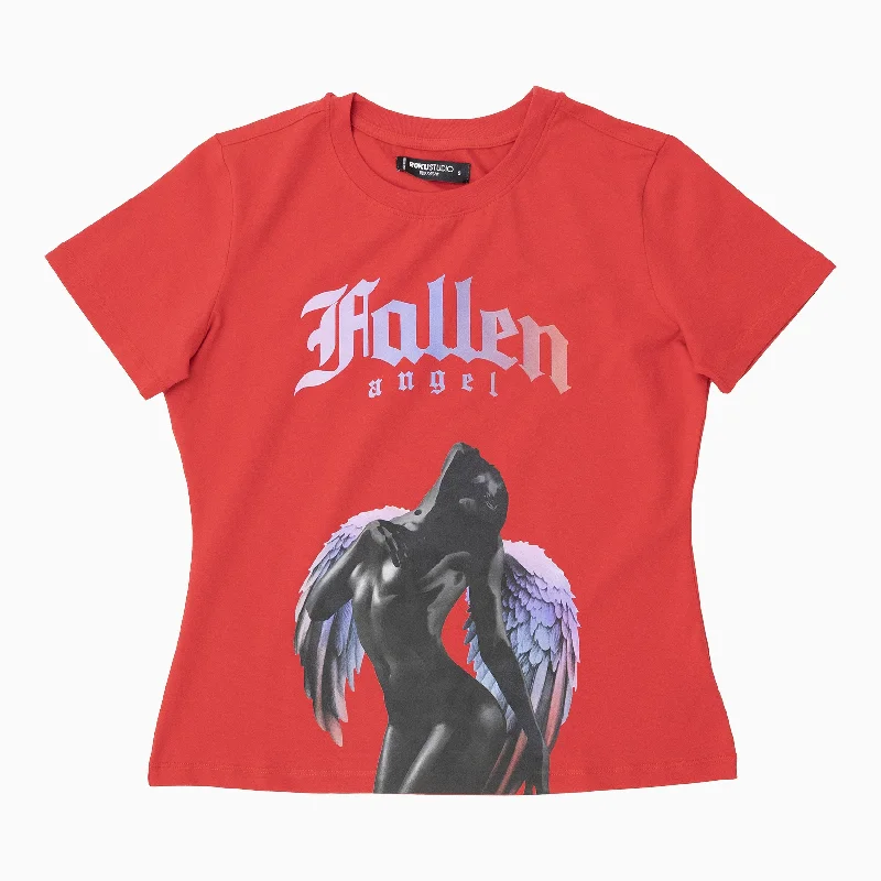 Women's Fallen Angel T-Shirt Denim Fabric Leather Fabric Suede Fabric