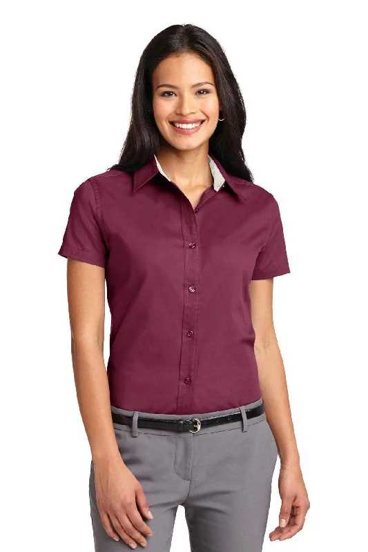 Port Authority Ladies Short Sleeve Easy Care  Shirt.  L508 Hooded Caped Shawl Collar