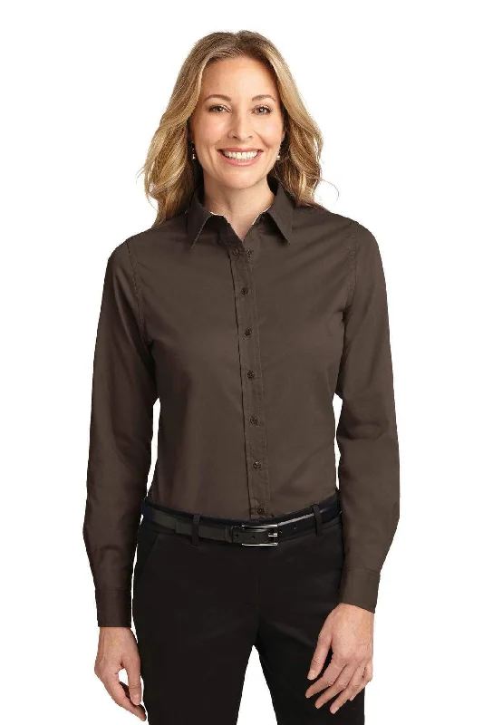 Port Authority Ladies Long Sleeve Easy Care Shirt.  L608 V-Neck T-Shirt Long Sleeve Cotton