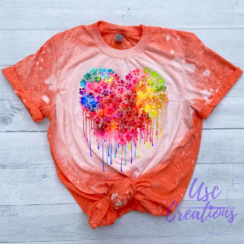 Spray Paint Paw Print Heart Bleached Unisex Soft Style T-Shirt Print Jacquard Patchwork