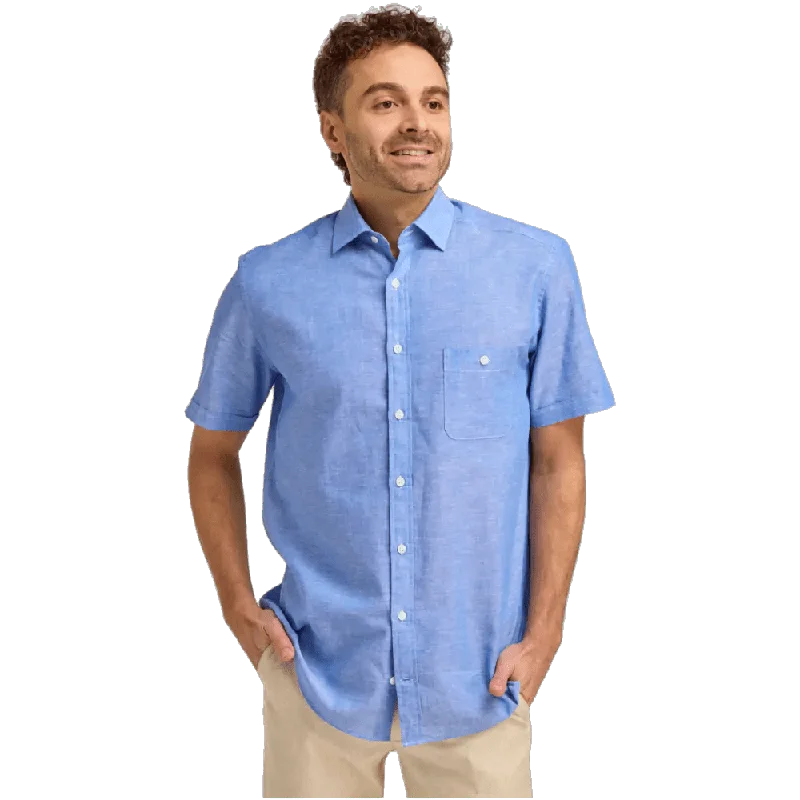 Double Two Short Sleeve Linen Blend Shirt Front Pockets Side Pockets Patch Pockets