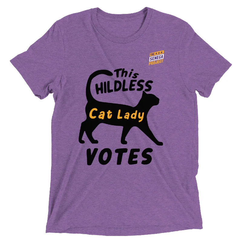 THIS CHILDLESS CAT LADY VOTES UNISEX T-SHIRT Embroidered Appliqued Beaded