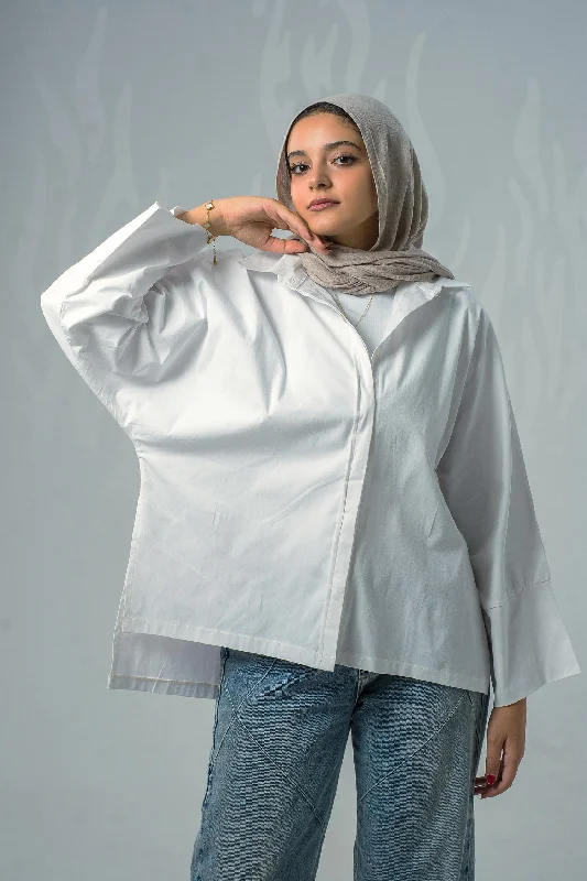 White Oversized Poplin Shirt - Keen Satin Fabric Silk Fabric Chiffon Fabric