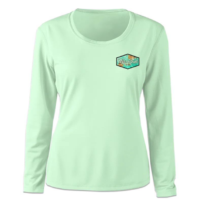 Women's Montauk Surf and Sports Tropical Montauk The End Long Sleeve Tee Solid Color Striped Floral